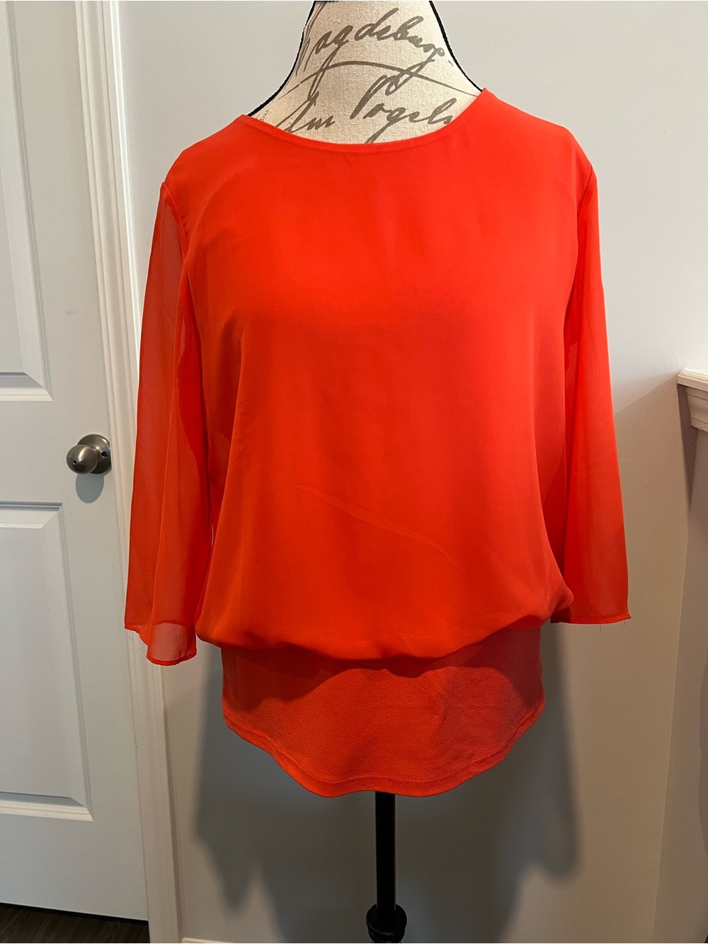 Ann Taylor Bright Orange Sheer Sleeve Blouse